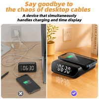 Support de téléphone de bureau minimaliste 2-en-1 avec horloge, alarme et chargeur sans fil 15W
