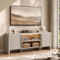 Meuble TV cannelé avec éclairage LED, console multimédia à bord incurvé avec étagère réglable, meuble TV moderne pour salon
