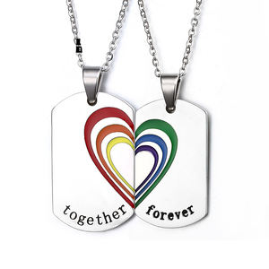 Gioielli Arcobaleno LGBT Pride all'Ingrosso, Acciaio Inossidabile Placcato Argento, Regalo per Coppie, Promessa di Amore Eterno, Cuore - Product Image 1