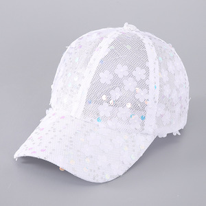 Rue nouvelle mode Polyester dentelle maille paillettes décoration fleur conception respirant Sports de plein air voyage casquette de Baseball - Product Image 3