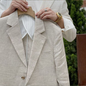 Abiti da <span class=keywords><strong>Uomo</strong></span> in <span class=keywords><strong>Lino</strong></span> Sottile Stile Britannico Retrò 2026, Completi Eleganti Monopetto Casual da Ufficio - Product Image 5