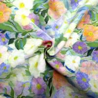 Tissu imprimé léger et écologique en coton peigné 100% tissé, motif grande fleur colorée style peinture à l'huile, doux pour la peau