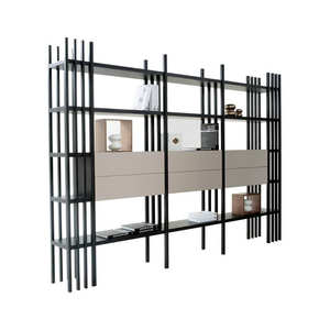 Grande libreria di legno francese verticale alta in legno nascosta della Cina barca libreria con cassetto TV scaffalatura libreria con porta a vetri - Product Image 3