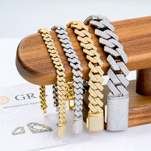 Grosir Miami 8-20mm Perhiasan Pria Mewah Hiphop Perak 925 Berlian Vvs Mossanite Moissanite Rantai Gelang Cuban Link - Product Image 1