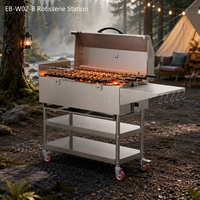 Barbecue à charbon de bois en acier inoxydable robuste avec couvercle, style chypriote, rôtissoire, table latérale, multifonctionnel pour restaurant