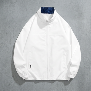 Blouson blanc décontracté pour homme, coupe-vent en polyester, avec fermeture éclair et logo personnalisé, idéal pour le printemps et les activités de plein air - Product Image 3