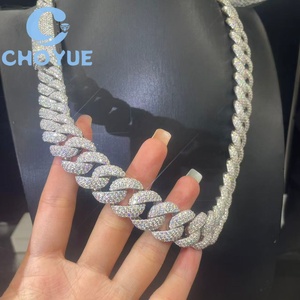 Fashion 925 Silver Moissanite Necklaces 18MM 3 Rows Cuban Link <b>Chain</b> for Men Hip Hop <b>Iced</b> <b>Out</b> Jewelry Pass Diamond Tester GRA - Product Image 2