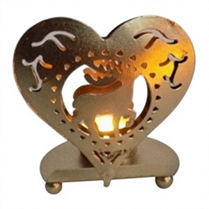 Custom Gold Metal Heart Shaped <b>Candle</b> Holder Reindeer Cutout Votive Tea Light Stand for Christmas & Wedding Table Decor - Product Image 1