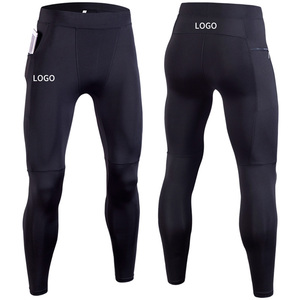 Wholesale <strong>Custom</strong> Men's <strong>Compression</strong> Quick Drying Breathable Leggings High Elastic Waist Side Zip Pocket Outdoor Running Sports - Product Image 5