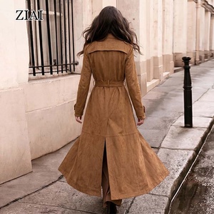 Trench Coat in <span class=keywords><strong>Camoscio</strong></span> Color Cuoio da <span class=keywords><strong>Donna</strong></span> con Cintura |   Giacca Lunga Casual Autunnale 2026, in Morbida Pelle Scamosciata Vegana con Cintura in Vita - Product Image 3