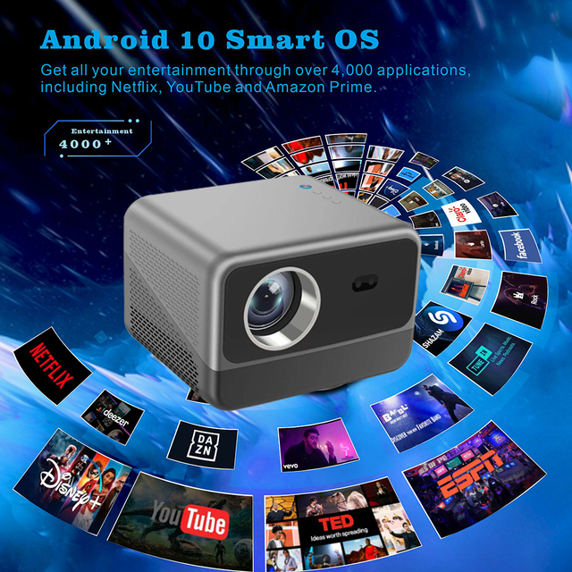 GAOKE GK-N2 4K Ultra HD 1080p Short Throw 5000 Lumens Portable Mini Projector DLP Technology Android 9 4GB RAM/128GB Storage