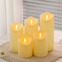 Ensemble de 5 bougies LED cylindriques à télécommande en plastique, effet scintillant, pour la maison, les anniversaires, Noël, les mariages