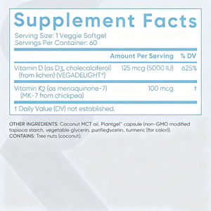 गैर-जीमो शाकाहारी विटामिन डी 3 + k2 वयस्क पूरक-60 सॉफ्टजेल 5000iu <span class=keywords><strong>d3</strong></span> और 100mcg mk7 हड्डी दिल और प्रतिरक्षा समर्थन के लिए - Product Image 2