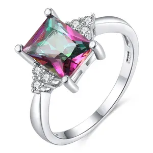 2024奢华银色大方形戒指女饰品结婚水晶锆石指环订婚承诺声明戒指礼品圣诞礼物