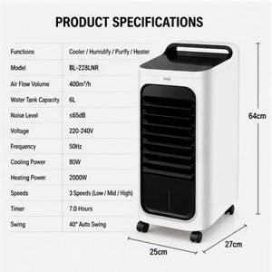Ventilateur/Chauffage 6L 2000W avec télécommande, humidificateur, purificateur, circulation d'eau, fort débit d'air, faible bruit, efficacité énergétique EU - Product Image 6