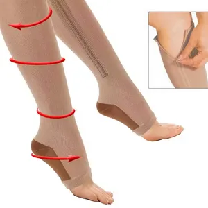 Stoking lutut terbuka Pria Wanita ritsleting kaus kaki kompresi tidur mencegah varises