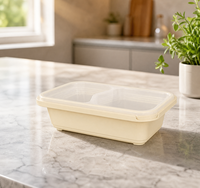 Contenants alimentaires en plastique à deux compartiments, boîtes à lunch jetables pour plats à emporter, adaptés à une utilisation dans les restaurants.