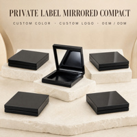 Boîtier compact carré personnalisé en PETG et PP avec miroir magnétique pour poudre pressée, blush et fard à paupières