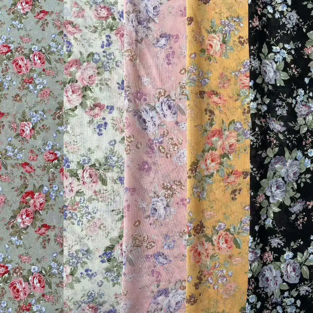 Tissu en mousseline de soie avec fleur imprimée pour le style de dame, mousseline de soie d'imitation