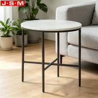 Table basse simple pour salon, pieds en métal noir, plateau rond en marbre, table d'appoint pour salon et chambre à coucher