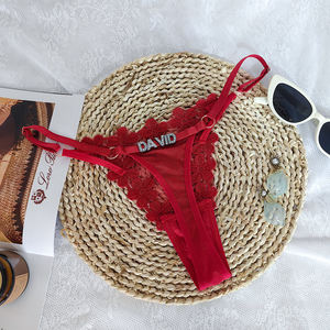 Sous-vêtements Tangas en dentelle sexy personnalisés avec nom et lettre 2024, culottes à fleurs brodées avec lettre en strass - Product Image 2