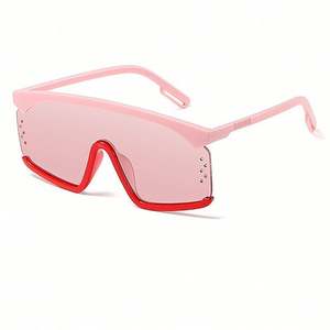 Gafas de Sol Personalizadas con Logotipo, Modernas, para Hombre y Mujer, Montura Grande, Parte Superior Plana, Color Rojo, Protección UV400, Gafas de Sol Extra Grandes de una Pieza para Mujer - Product Image 2