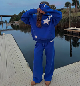 Conjunto Deportivo de 2 Piezas de Alta Calidad al por Mayor, Sudadera Holgada de Felpa de Algodón de 500 GSM, Conjunto de Chándal para Mujer - Product Image 1