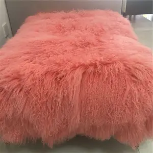 Bed Long hair Blanket Curly Goat Fur rug Fabric