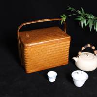 Panier de rangement rectangulaire flexible en bambou tressé 100 % naturel et écologique avec poignée – Panier cadeau durable