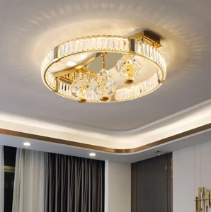 Plafonnier LED rond et moderne créatif boule de cristal de luxe IP44 pour la maison, le bureau, la chambre et le salon Matériau de base en fer - Product Image 2