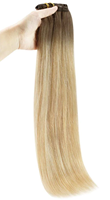 Extensions de cheveux à clipser durables et réutilisables, couleur blonde ombrée, extensions de cheveux humains européens slaves à clipser pour le coiffage