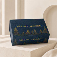 Boîte rigide magnétique bleu marine personnalisée avec logo en feuille d'or pour emballage cadeau de luxe