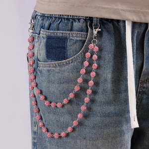 Cadena de cintura de aleación de zinc estilo hip hop con doble anillo y cadena de bolsillo para hombre, estilo denim. - Product Image 4