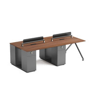 Bureau de travail moderne en bois Liyu pour 4 personnes avec tiroir, armoire latérale, structure en acier, poste de travail modulaire pour le personnel