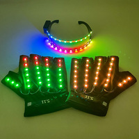 Set Sarung Tangan Kacamata LED dengan Warna Remote Control Populer untuk Pesta Rave dan Pertunjukan Tari