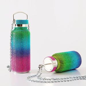 Bouteille d'eau de luxe en acier inoxydable Bling isolée paillettes flacon à vide dégradé avec chaîne vérifiée - Product Image 6