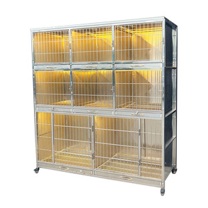 Gabbia per Animali Domestici in Acciaio Inossidabile a Doppio/Triplo Strato Rettangolare Multilivello per Ospedali Veterinari e Negozi di Animali - Product Image 1