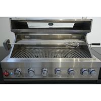 Barbecue à gaz extérieur moderne haut de gamme pour toute la famille avec 6 brûleurs, zone de cuisson, étagères pliables et allumage rapide, armoire extérieure
