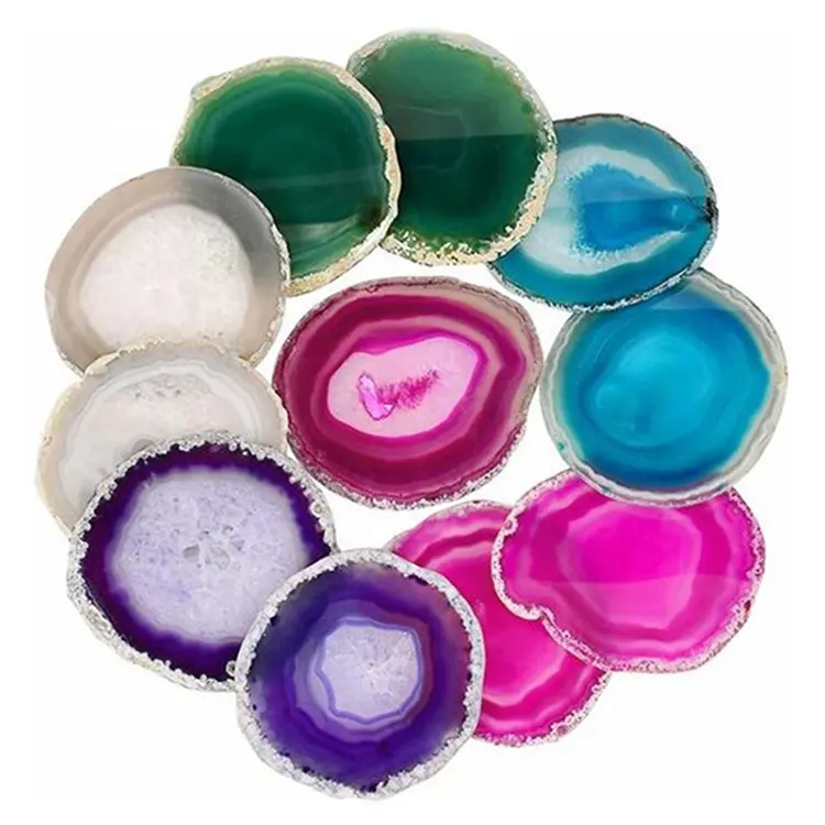 Natural mable stone purple pink white green blue slices agate coaster