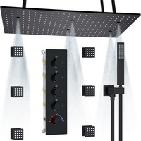 Ensemble de robinetterie de douche moderne en laiton bruni avec mitigeur thermostatique et jets de corps aux modes de pulvérisation Pause/Jet/Pluie/Massage