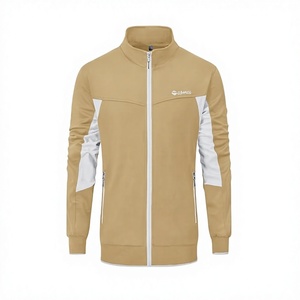 เสื้อแจ็คเก็ตแทร็คซิปเต็มตัวสำหรับผู้ชาย แบรนด์ Spance สีแทนขาว ดีไซน์สปอร์ต คอตั้ง มีกระเป๋าข้าง เหมาะสำหรับใส่ในฤดูใบไม้ร่วง - Product Image 1