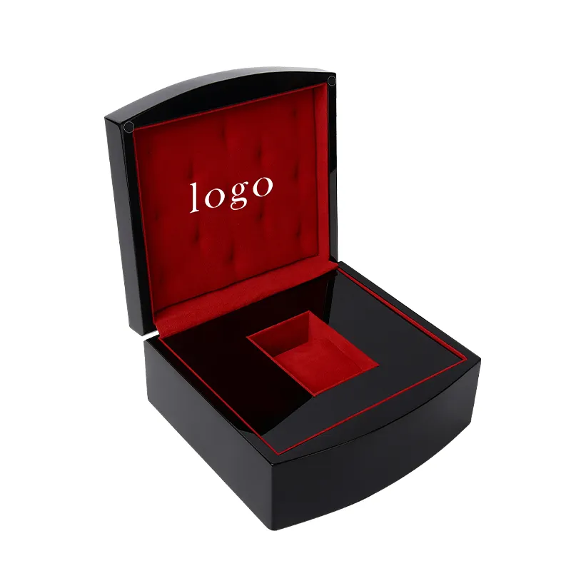 Reloj personalizado de lujo de alta calidad con logotipo de embalaje, reloj de madera con pintura de Piano negro, caja de lujo, caja de reloj de madera personalizada