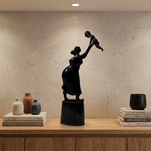 Escultura Artesanal Moderna de Madre e Hijo con Cuernos, Ecológica, de Orissa, para Decoración del Hogar, Mesa de Salón, Decoración para Bebés - Product Image 5