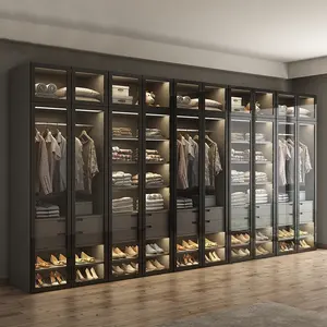 Customized Glass Door L Shaped Walk In Wardrobe Designs Luxurious Clothes Closet Cabinet