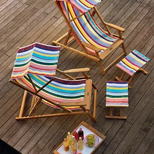 High Quality Custom Pattern Classic Comfortable Leisure 6 Positions Foldable Teak Wooden Sun Lounger Beach Chair With Sunshade