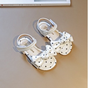 Sandales plates pour filles, enfants, bébés, en cuir blanc avec nœud, chaussures d'été pour enfants - Product Image 2