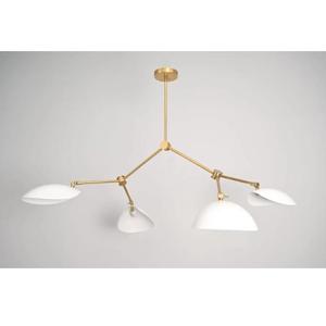 Lustre Sputnik moderne en laiton fait main avec 4 abat-jour LED blancs réglables, luminaire suspendu pour la maison ou le bureau, style MCM - Product Image 1