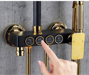 Ensemble de douche de luxe noir mat <span class=keywords><strong>et</strong></span> or en laiton massif, avec pommeau de pluie à touches de <span class=keywords><strong>piano</strong></span> <span class=keywords><strong>et</strong></span> douchette à main, Juegos De Bano - Product Image 3