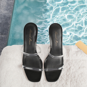 Última moda de verano, Chanclas de PVC para mujer, Sandalias de tacón alto, tacón transparente esponjoso transparente con punta abierta y posición superior - Product Image 3
