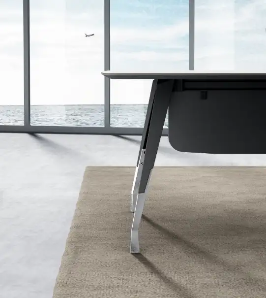 Mesa de trabajo con patas cromadas, muebles de oficina con forma de L